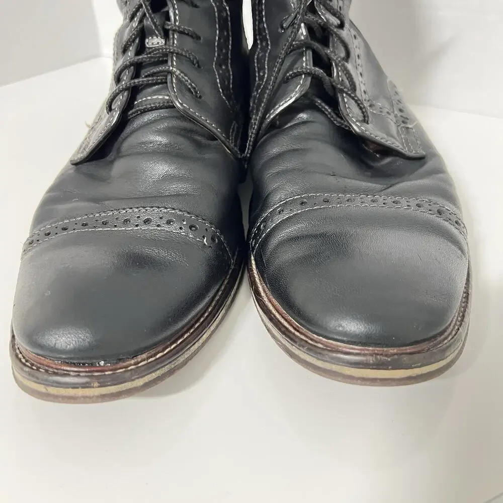 Johnston Murphy Men Warner Cap Toe Chukka Black Zip Leather Boots 10.5 Zip Laces